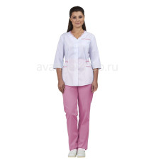 Комплект одежды женской “Ольга” белый с розовой отделкой