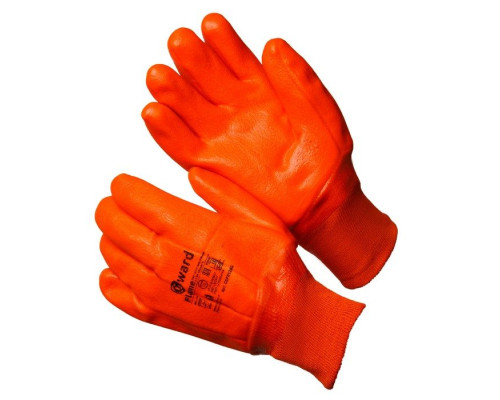 Трикотажные утепленные перчатки с оранжевым МБС покрытием