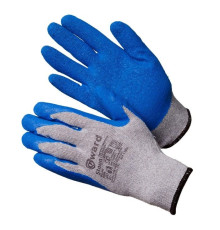 Перчатки хлопчатобумажные серые с синим текстурированным латексом
