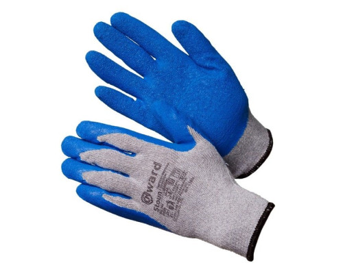 Перчатки хлопчатобумажные серые с синим текстурированным латексом