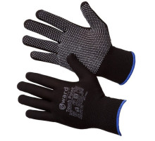 Черные нейлоновые перчатки с ПВХ микроточкой