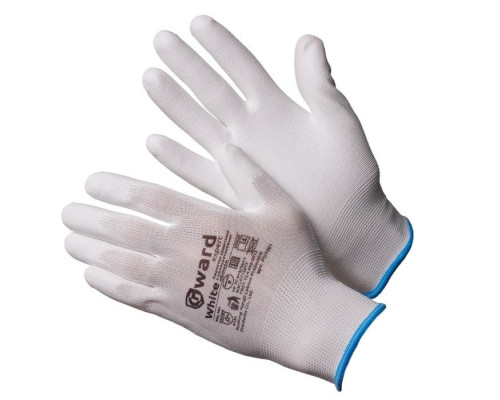 Gward White Перчатки нейлоновые белые с белым полиуретаном PU1001