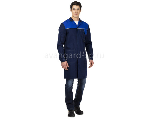 Халат “Технолог” NEW синий, васильковая отделка