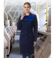 Халат женский “Технолог” NEW синий, васильковая отделка