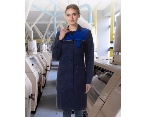 Халат женский “Технолог” NEW синий, васильковая отделка
