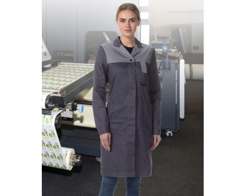 Халат женский “Технолог” NEW серый со светло-серой отделкой