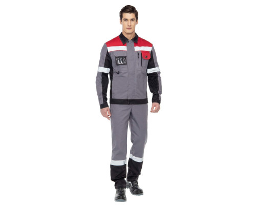 Костюм “Виват” серый с черной и красной отделкой
